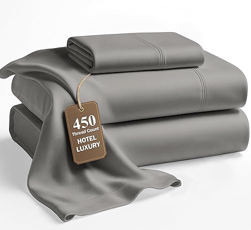 LANE LINEN - Juego de sábanas tamaño individual, 450 hilos, 100% algodón, de satén, suaves, transpirables, refrescantes, con bolsillo profundo, 3