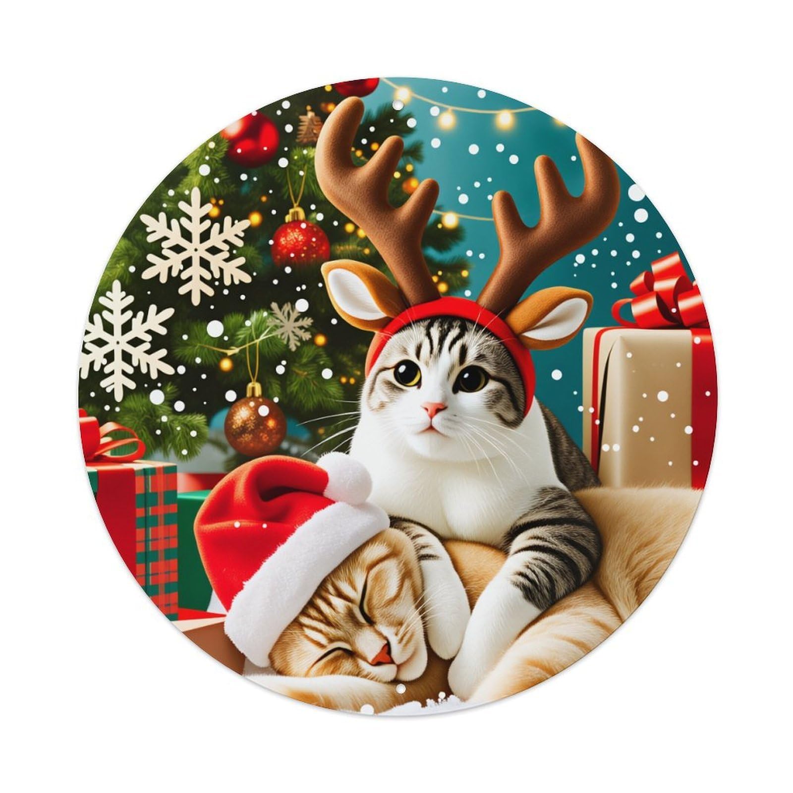 Christmas Cat Reindeer Santa Snowflake Metal Tin Sign Vintage Garden Bedroom Cafe Bar Man Cave Home Wall Decor Metal Poster 8x8 inches