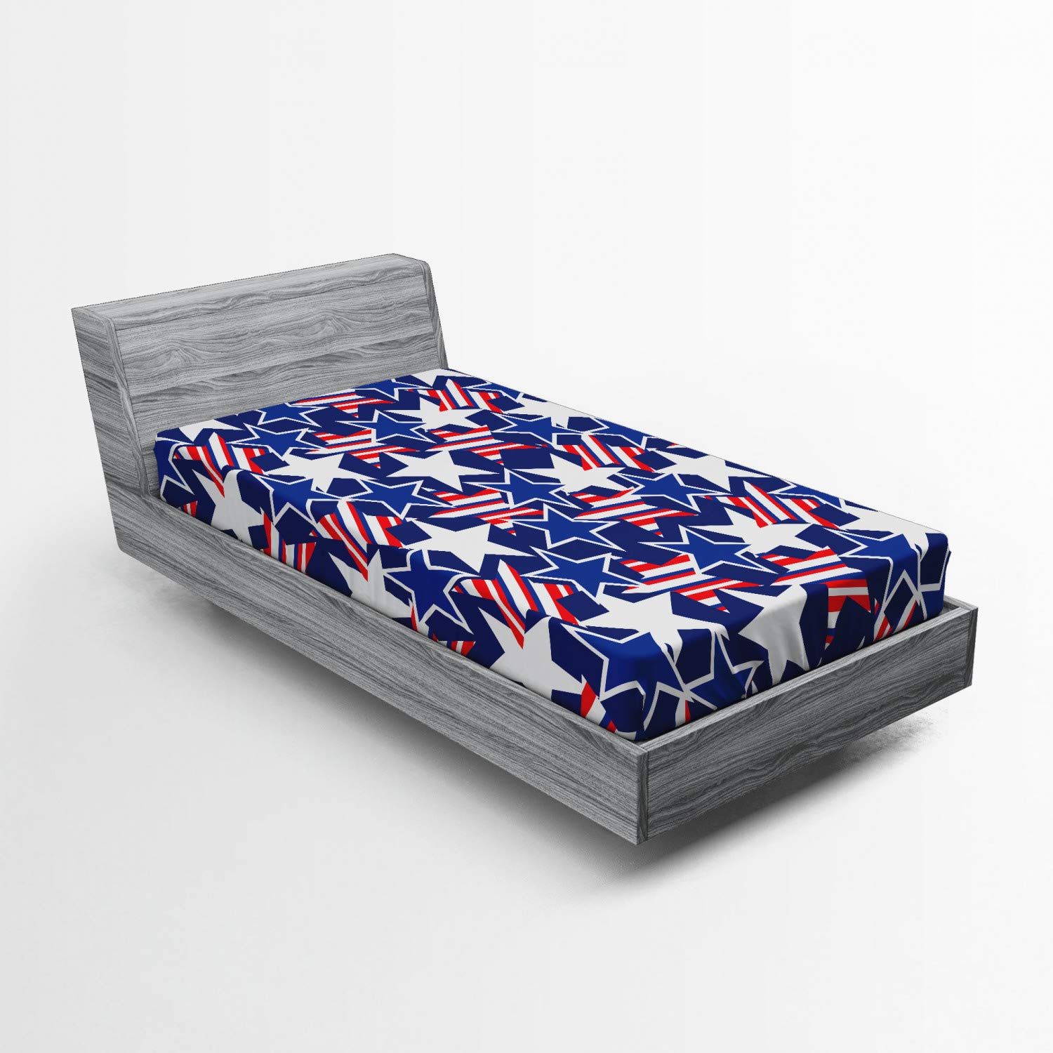 Ambesonne 4th of July Fitted Sheet, Stars and Stripes of Liberty and Freedom American Theme Pattern, Bed Cover with All-Round Elastic Deep Pocket for