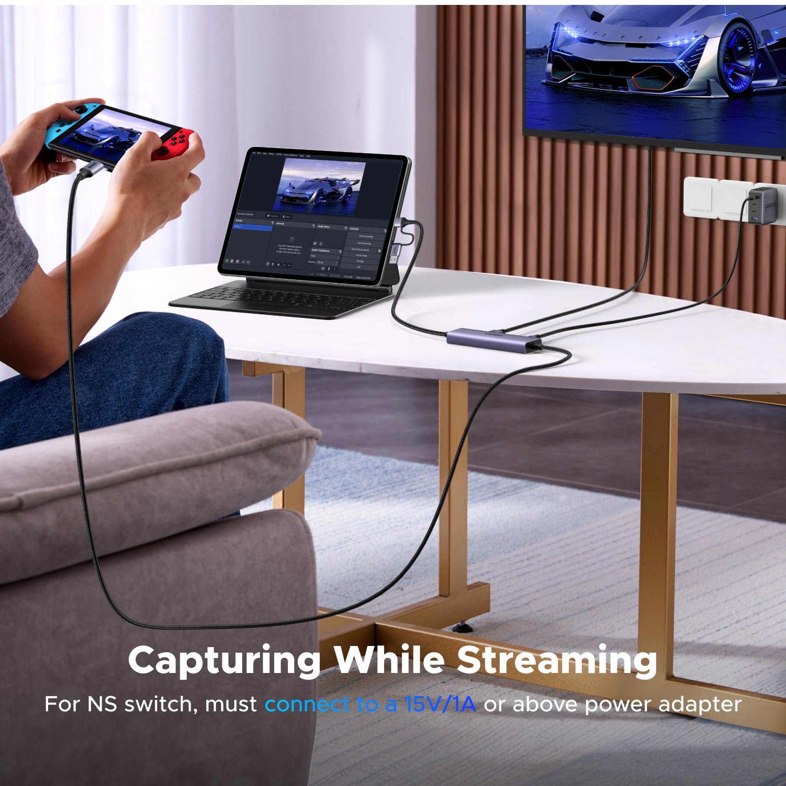 UGREEN Karta przechwytująca i ładowarka PD 100 W, karta przechwytująca 4K30Hz Loop-Out 2K30Hz, karta przechwytująca wideo USB 3.0 hdmi do Switch/Steam Deck