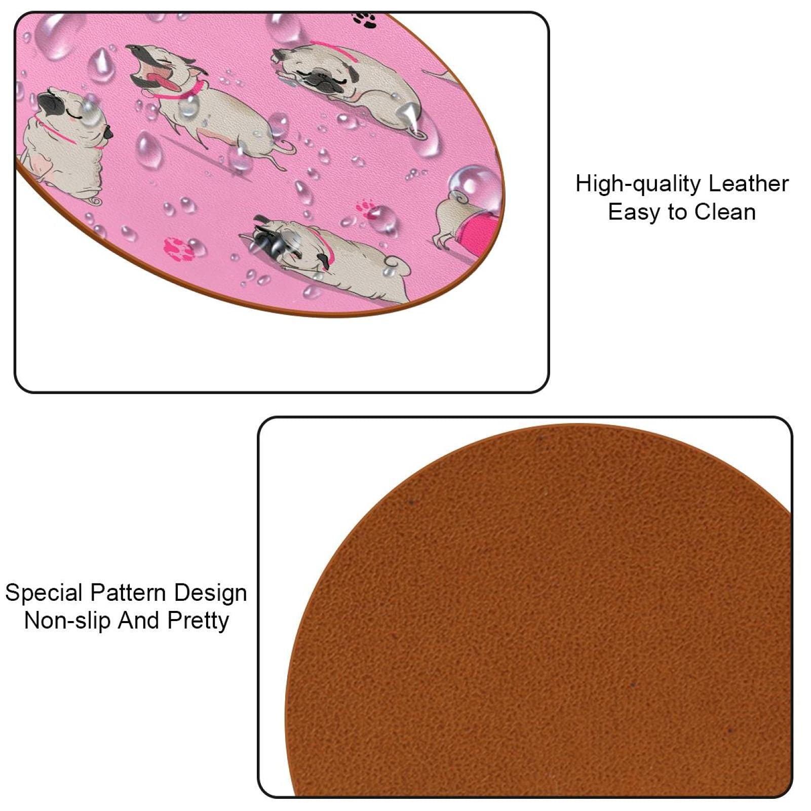 Set di 6 sottobicchieri per bevande, simpatici carlino, zampa di cane, colore rosa, sottobicchiere rotondo, resistente al calore, riutilizzabili, per casa, ristorante, ufficio e bar, 4 pollici
