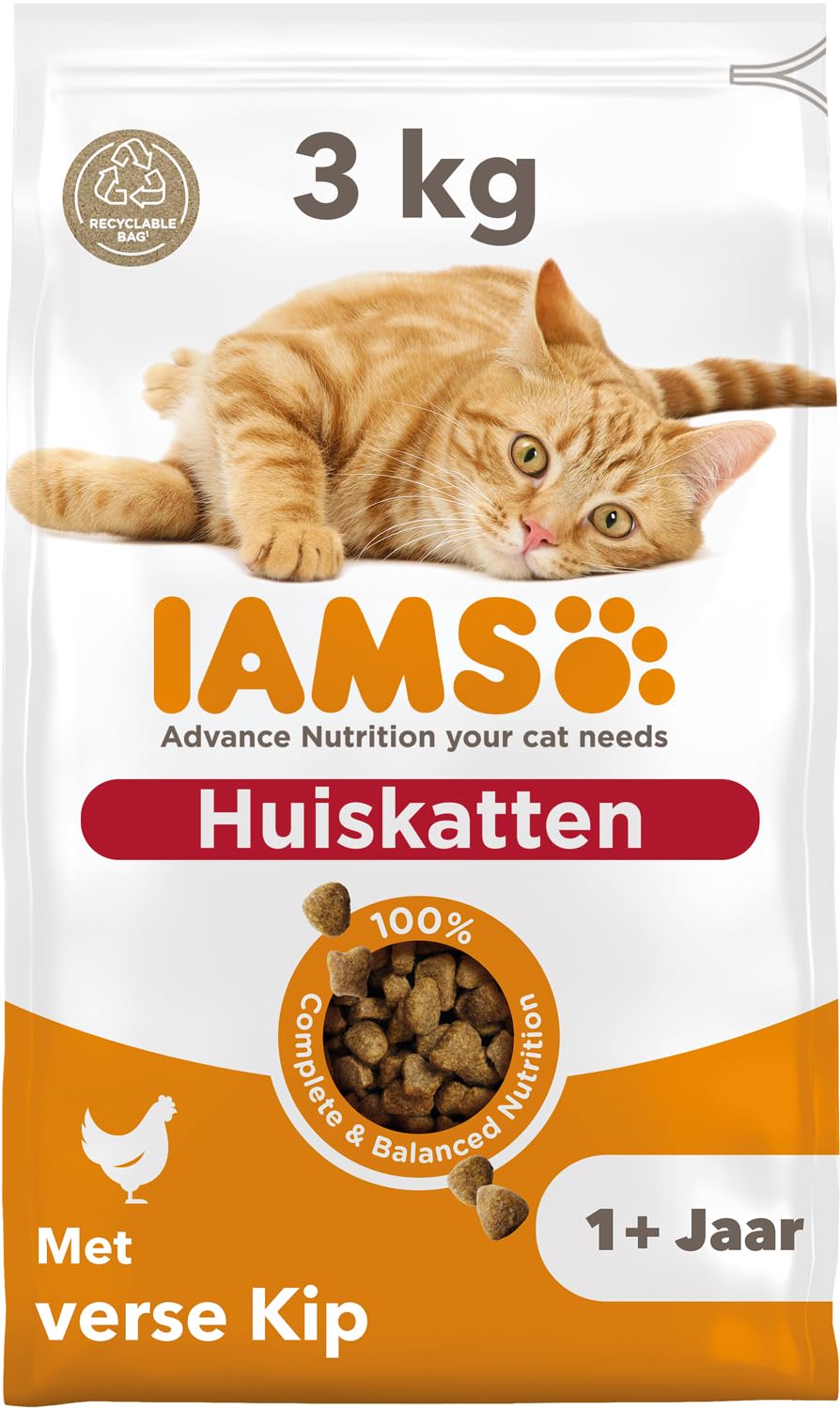 IAMS Indoor droogvoer voor katten met kip - droogvoer voor huiskatten vanaf 1 jaar, 3 kg