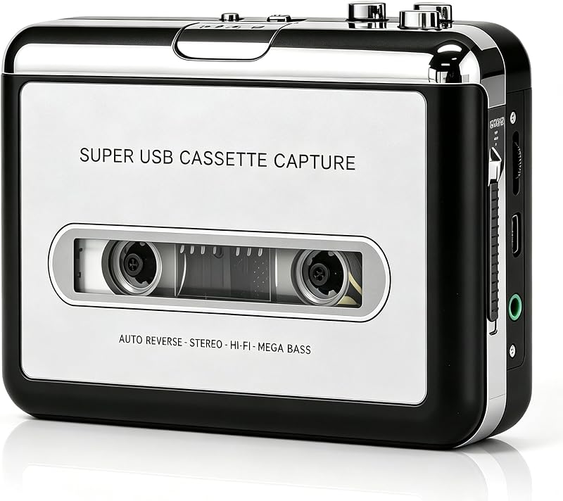 Cassette Tape Player, Portable Cassette Tape Recorder, Cassette to MP3 Converter with Software, Compatible with Laptops and Personal Computers