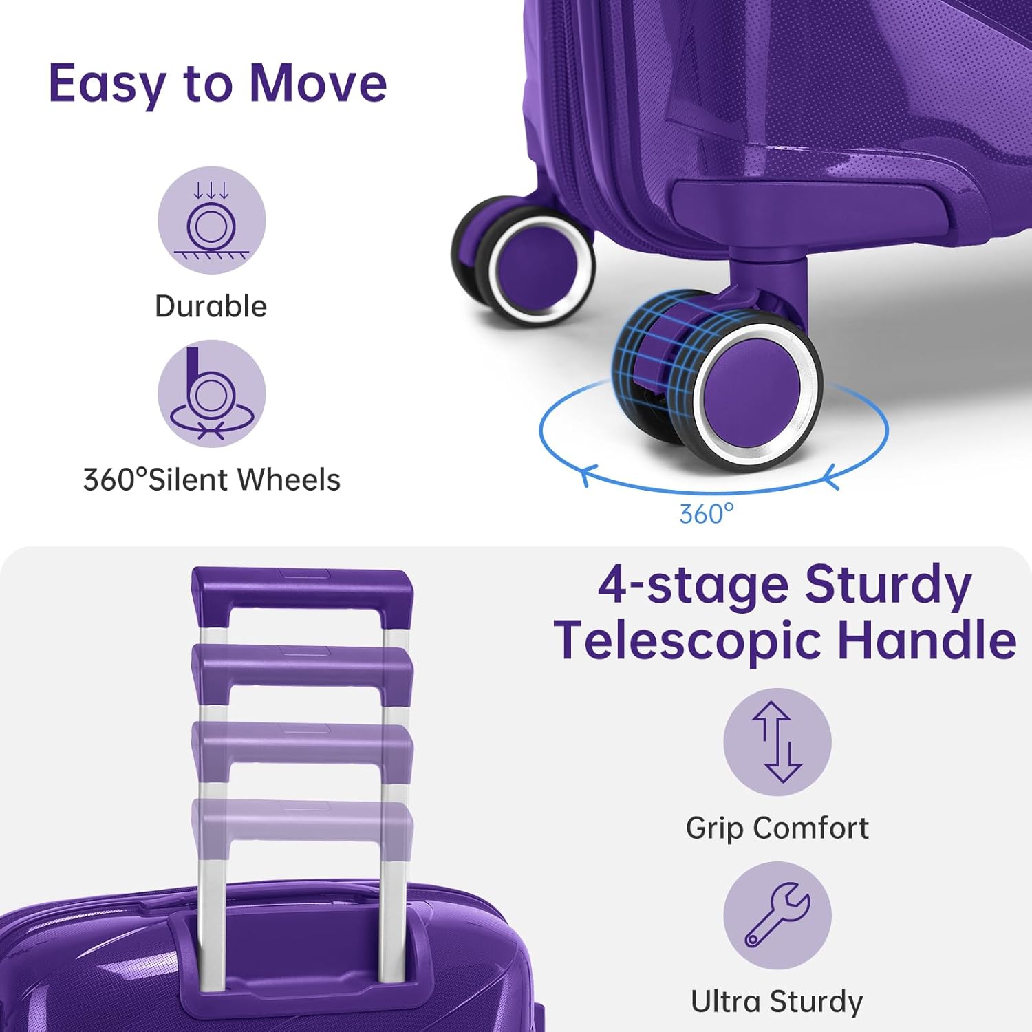 Carry On Luggage 22x14x9 Airline Approved, 20 Inch Expandable Hardshell Luggage Carry-on Suitcases with Spinner Wheels, Carry On Suitcase Set for Women (PURPLE) - Image 4