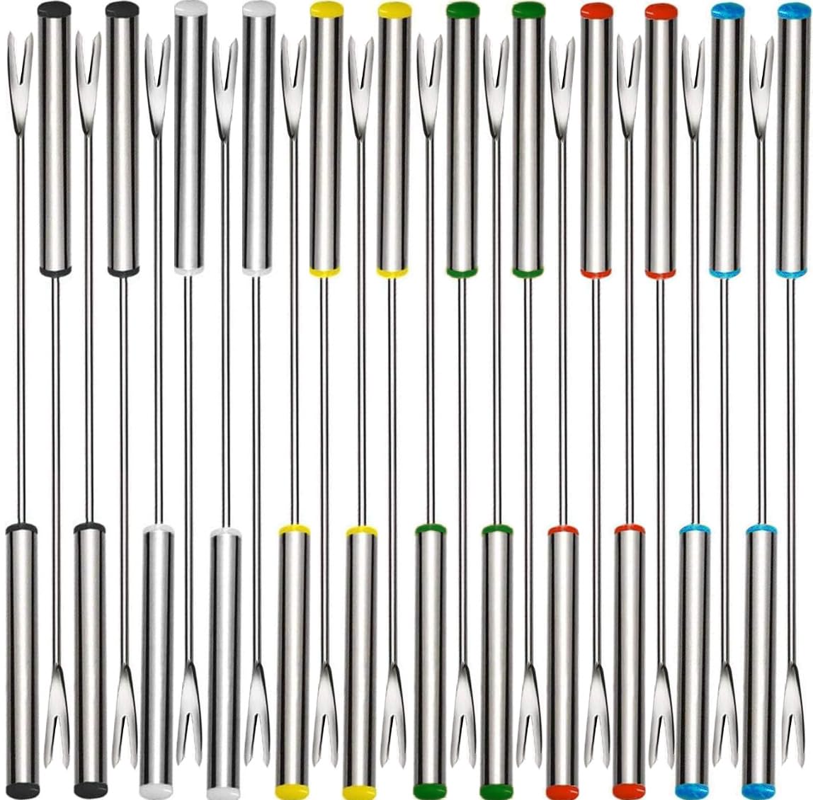LKWLPD 6Pcs Stainless Steel Fondue Forks With Heat Resistant Handle Color Fondue Set Fondue Sticks Fondue Cheese Grill Cake Chocolate Meat Fruits Cheese F - View #6