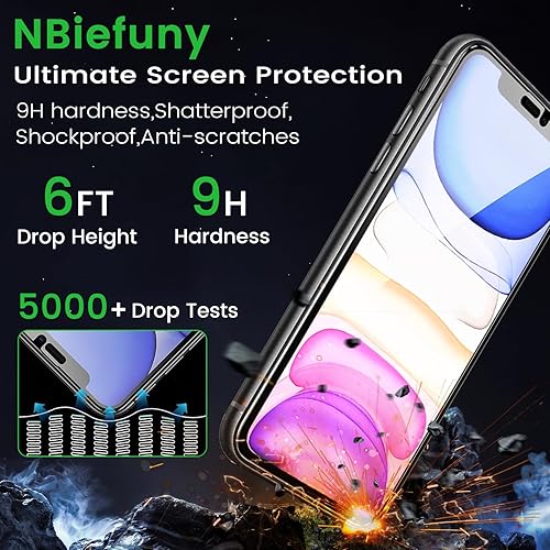 Miniatura 4 de NBiefuny Paquete de 3 protectores de pantalla de privacidad para iPhone 11 de 6.1 pulgadas con 3 protectores de lente de cámara, película de vidrio