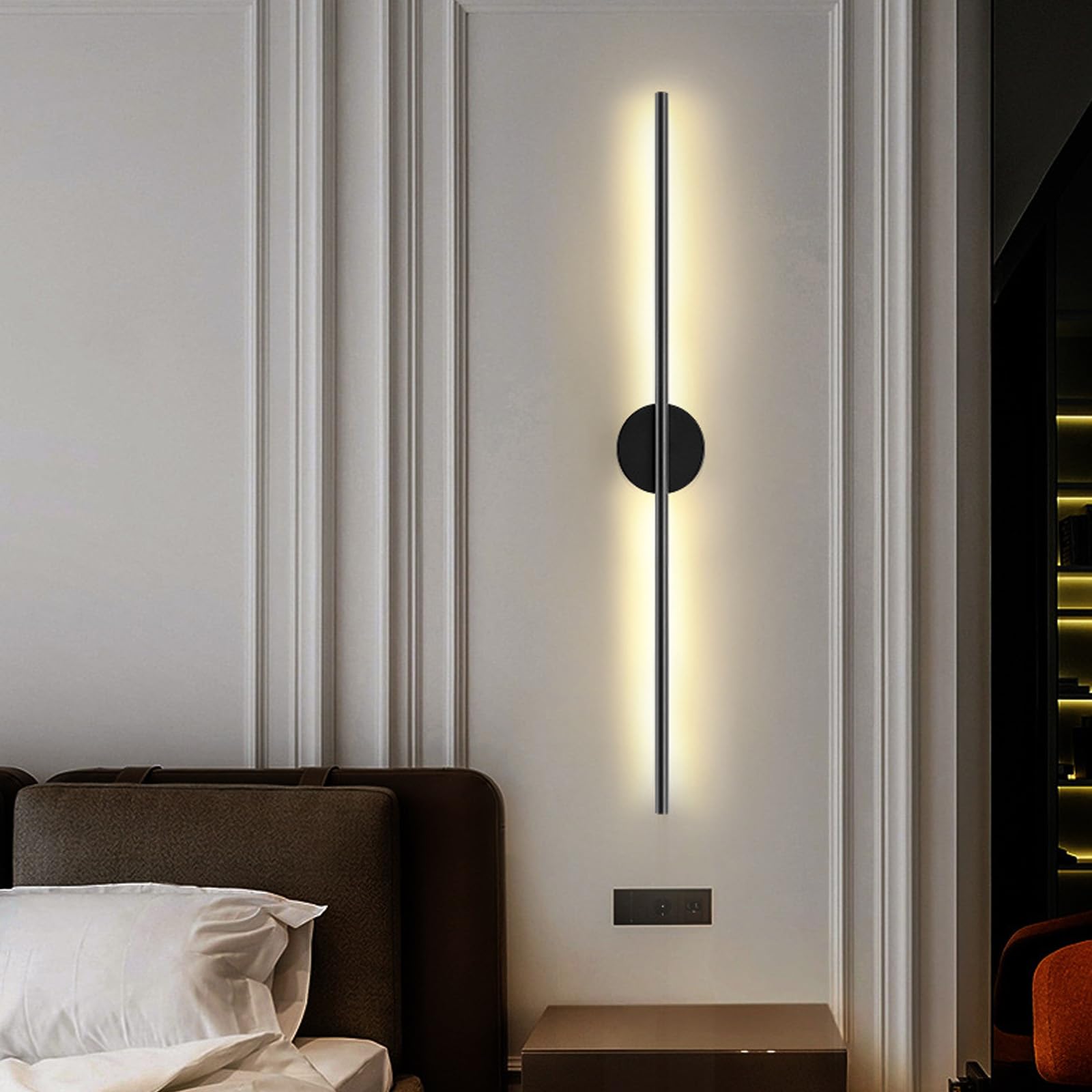HCZKIUJY Nordic Style LED Wall Sconce Light - Long Decorative Wall Mounted Lighting Fixture with Ambient Background Illumination for Living Room, Corridor, Bedroom, Hallway (Blackwarm Light-150cm)
