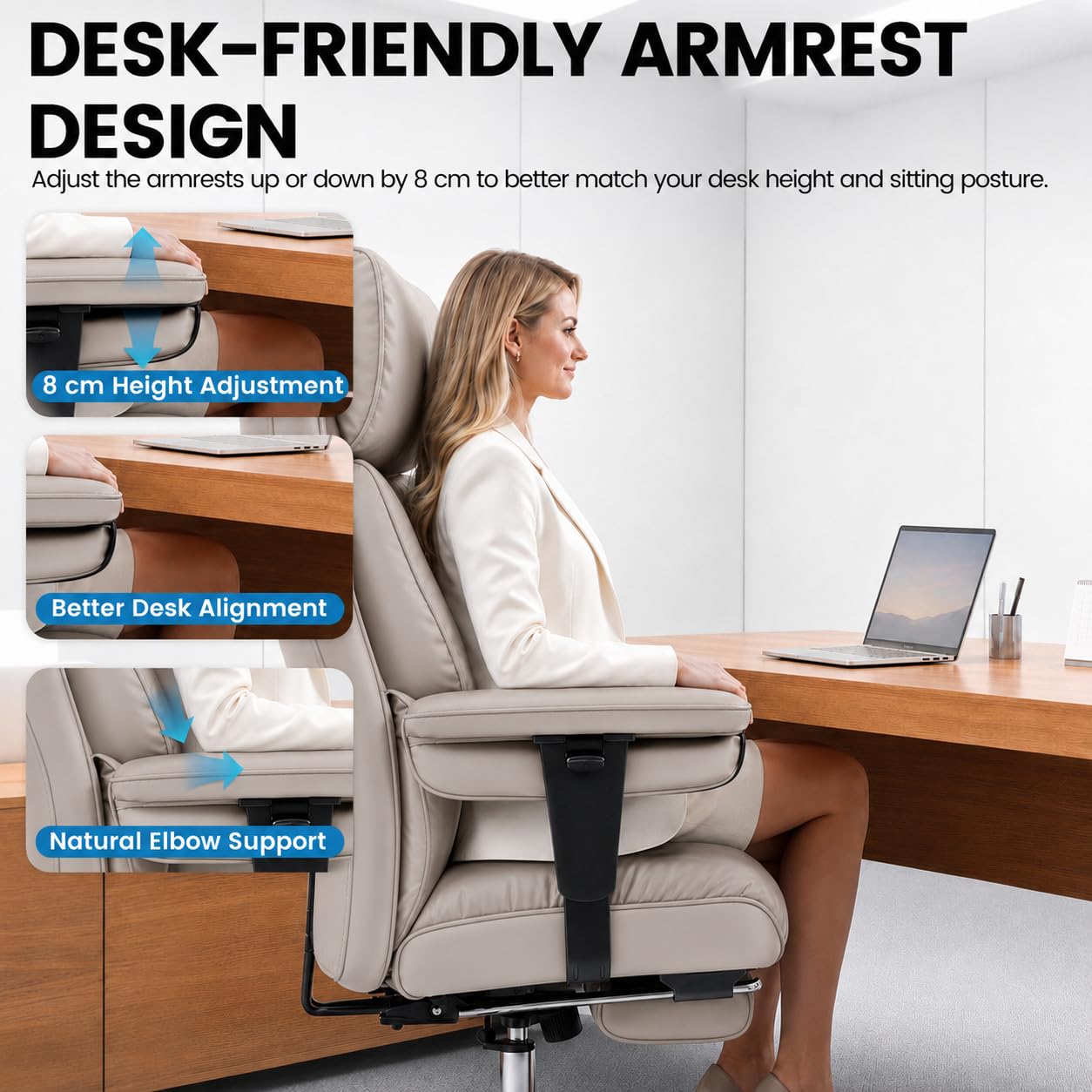 Efomao Silla de Oficina Ejecutiva con Reposapiés, Silla de Escritorio de Cuero PU con Respaldo Alto, Silla Reclinable y Giratoria con Reposabrazos Ajustables para Oficina en Casa