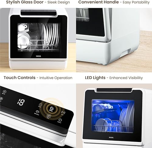Miniatura 8 de HAVA Lavavajillas para encimera, 8 programas de lavado NUEVO modelo actualizado lavavajillas portátil con bloqueo para niños y función de inicio