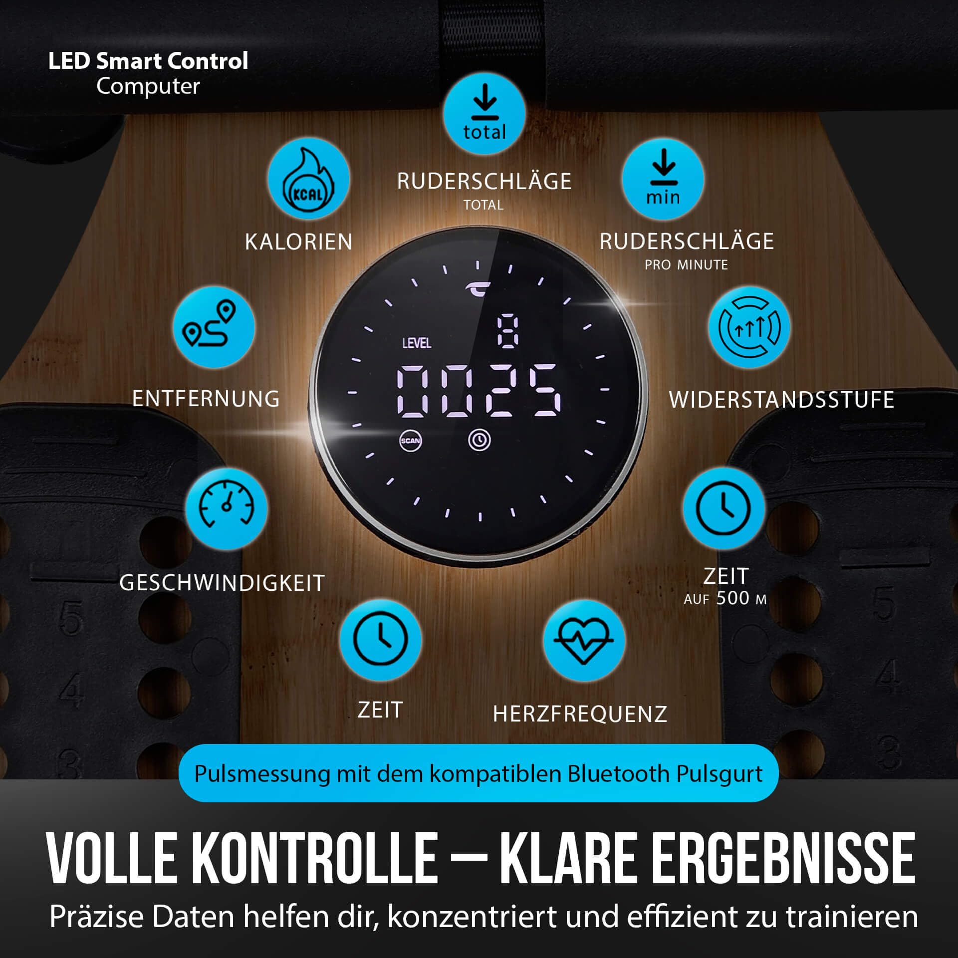 CHRISTOPEIT Rudergerät für Zuhause Wasser klappbar - WP 5000 (Testsieger) oder Colorado - Holz, Hybrid Wasser-Magnet-System, Kinomap, Bluetooth, bis 150 kg, ergonomisch