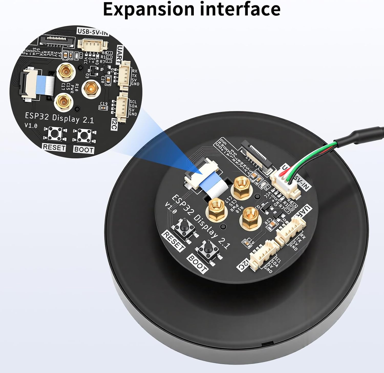 ESP32 Round Rotary Display 480x480-2.1 Inch HMI IPS Display ESP32-S3 Development Board,2.4G WiFi and BLE Capacitive Touch Screen Compatible with Ar duino IDE and The LVGL Library, Black