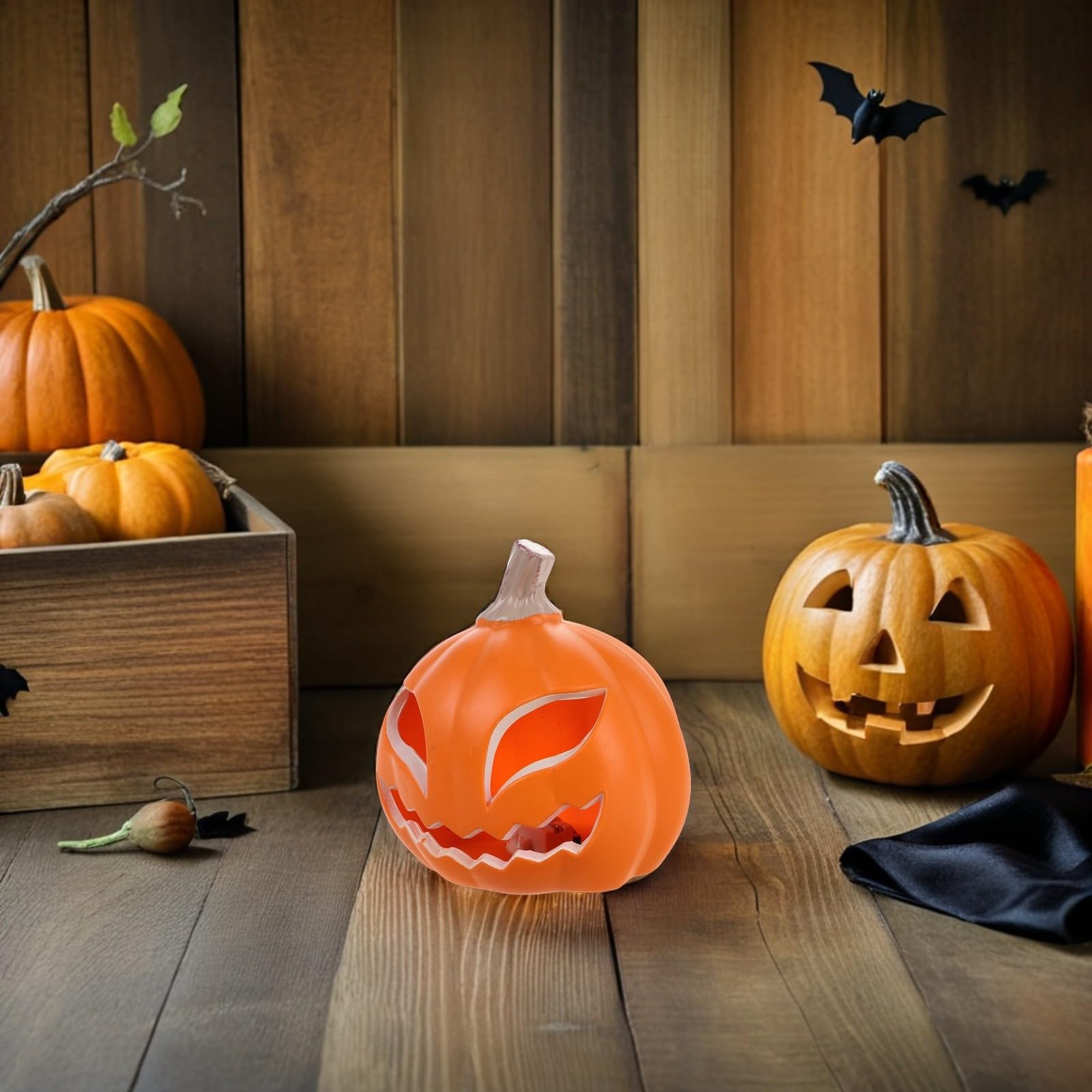 UPKOCH Lanterna cava a forma di zucca, 2 pezzi, per Halloween, con luci a LED incandescenti, per vetrine, feste e negozi