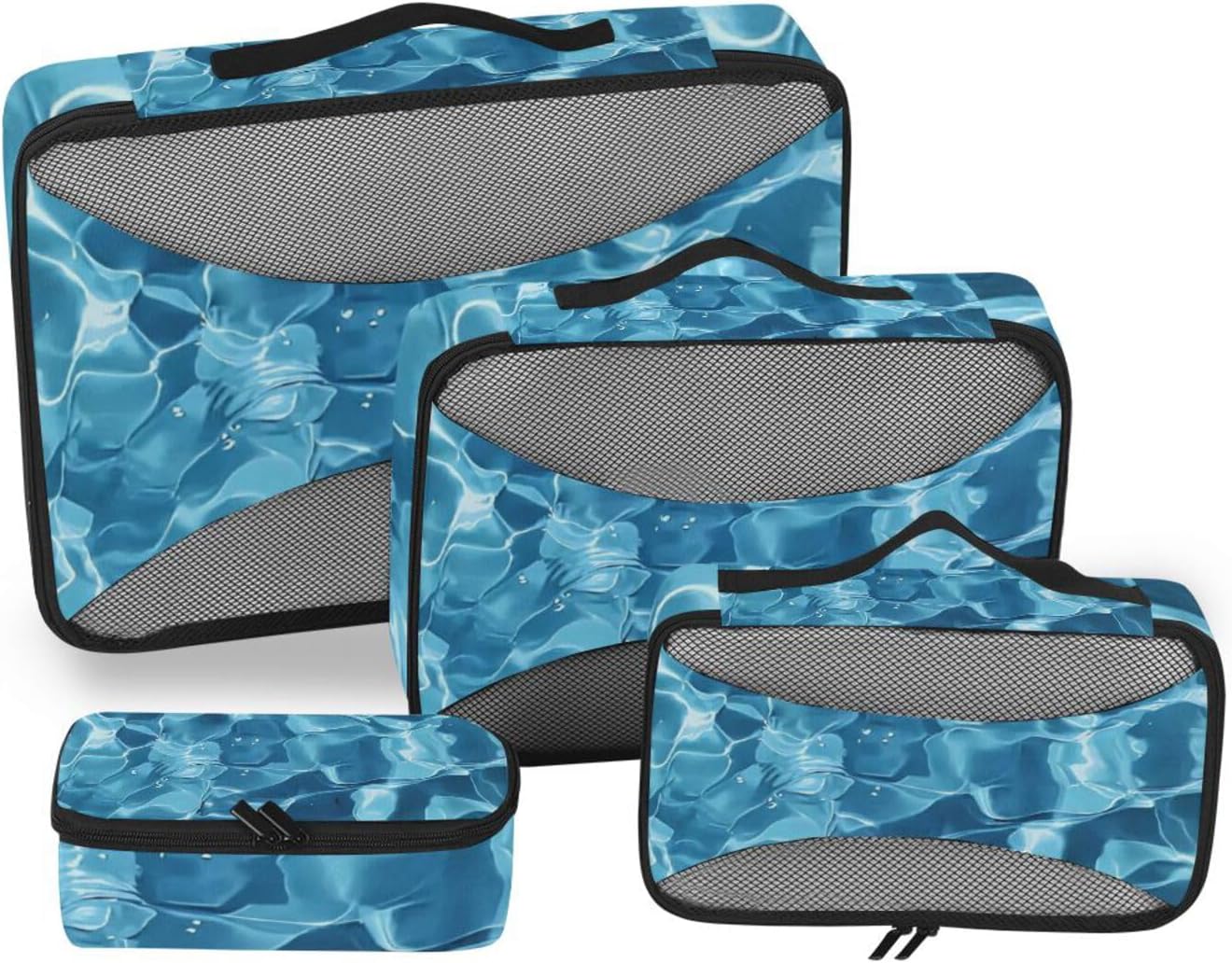 Blue Water Ripple 4 Pcs set organizer bags for Mesh Travel Essentials expandable travel cubes for packing