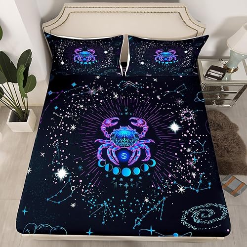 Vista 30 de Erosebridal Aries - Sábana bajera ajustable tamaño matrimonial, sábanas psicodélicas celestiales, sábanas de galaxia trippy de doce constelaciones