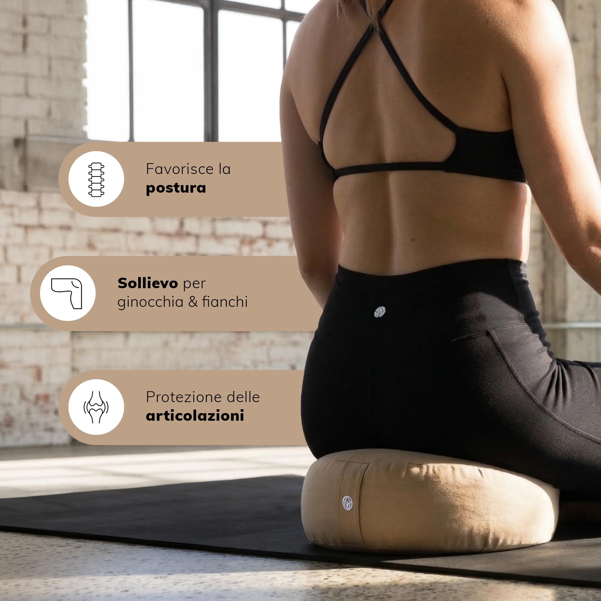 MYLILY Cuscino Yoga Meditazione – cuscino yoga rotondo Ø 29 cm – 10 cm piatto & 255 g leggero – cuscino pavimento con fodera cotone lavabile – vegano – Beige