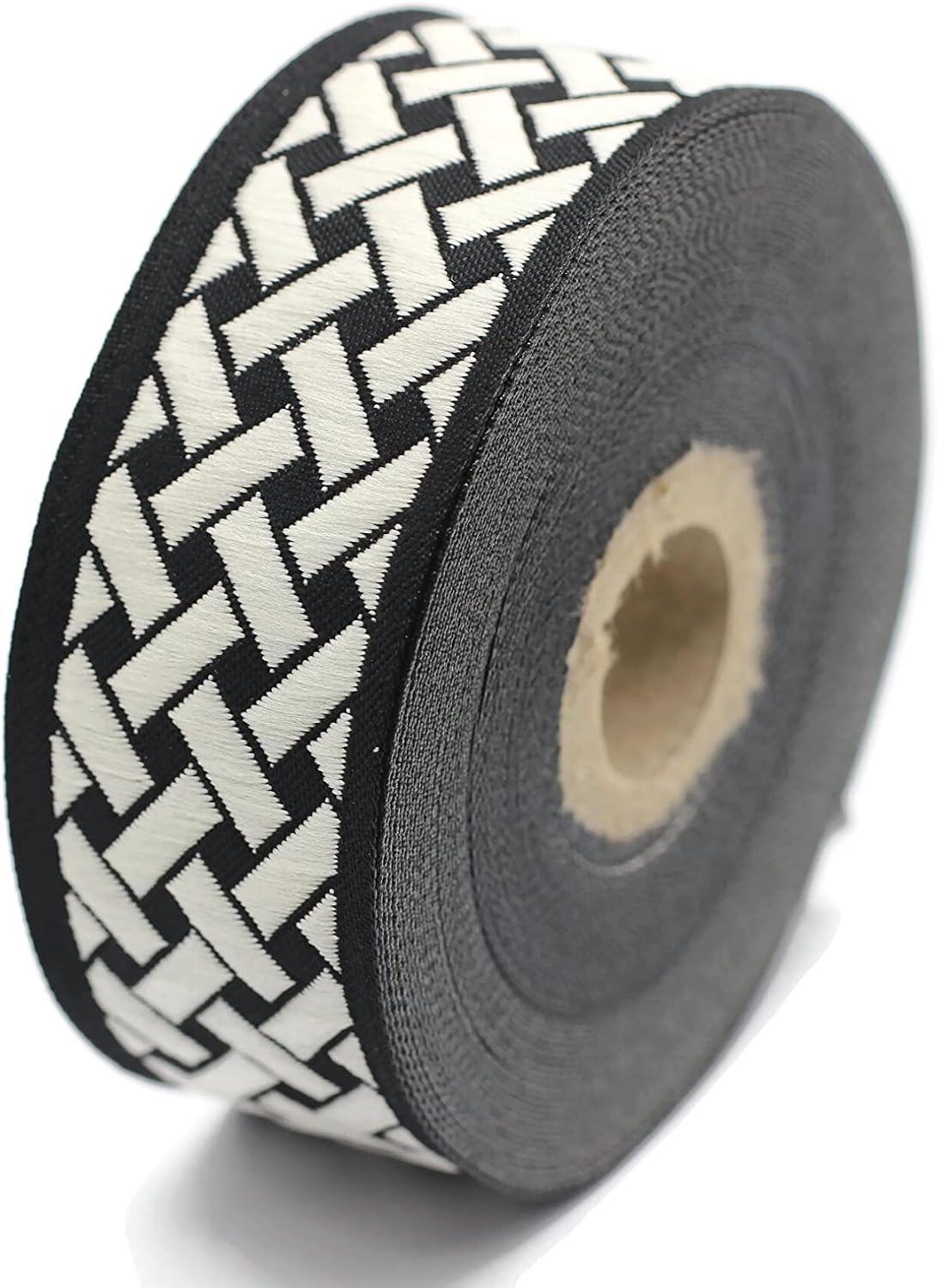 10.9 Yards Spool 1.37" Wide Black & White Knot Jacquard Ribbon Geometric Trim Woven Border Craft Supplies 35274 V9
