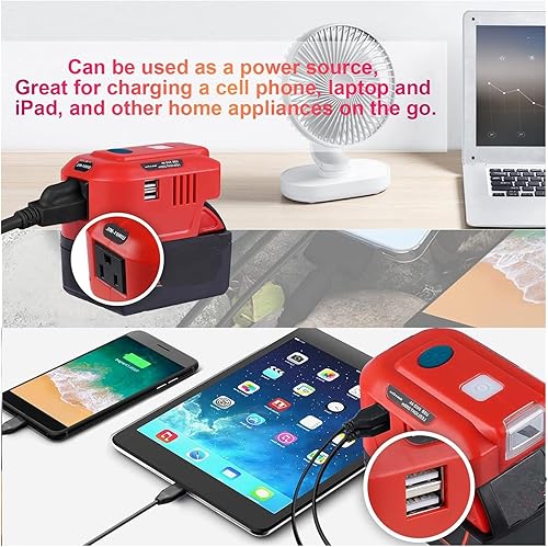 Miniatura 2 de UNIKI Inversor de fuente de alimentación de 150 W para batería de litio Milwaukee M-18 de 18 V con salida de CA USB dual y LED de 200 lm de 18 V CC