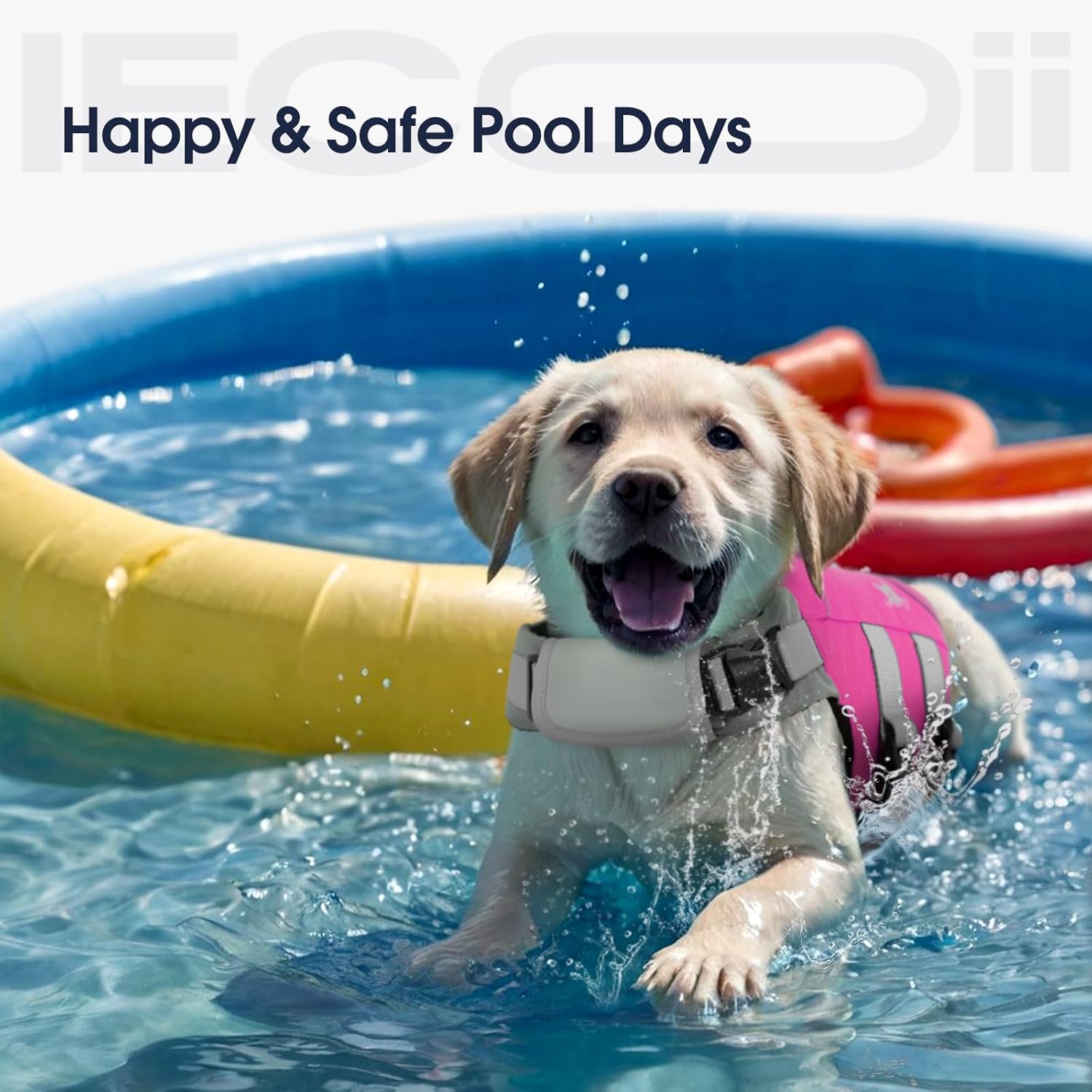 IECOii Large Dog Life Jacket, XL Dog Life Jacket for Swimming Boating Pool, High Buoyancy Water Float Coat Pet Swim Vest Lightweight, Rescue Handle & Reflective Lifejacket for Large Dogs, XL, Rosered