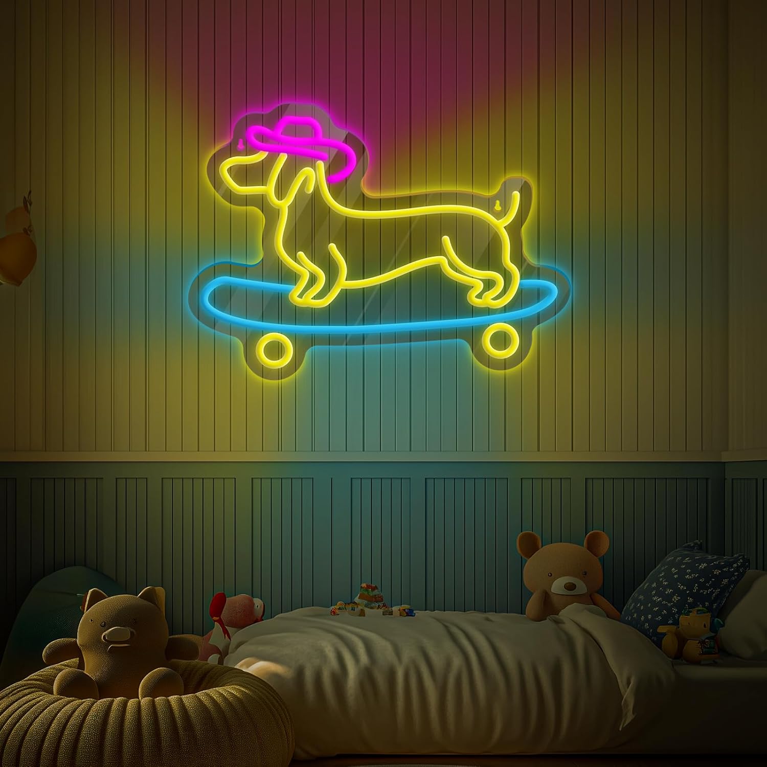 Dachshund Neon Sign, Cute Skateboard Dog with Cowboy Hat Neon Signs for Wall Decor, USB Connectivity Adjustable Brightness Weiner Dog Gifts for Women Pet Shop Bedroom Wall Home Party Decor - Image 6