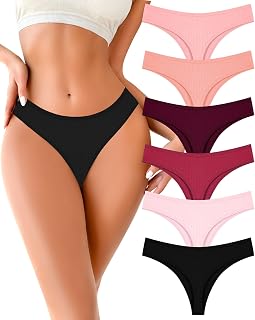FINETOO Cotton Thongs Underwear Women Breathable Low Rise Panties 6 Pack | Ribbed,Comfortable,Stretchy,Sexy,Soft,T-Back,Chic Lingerie,Flattering Outfit,Fitness Workout,Gym,Yoga,Daily & Travel wear
