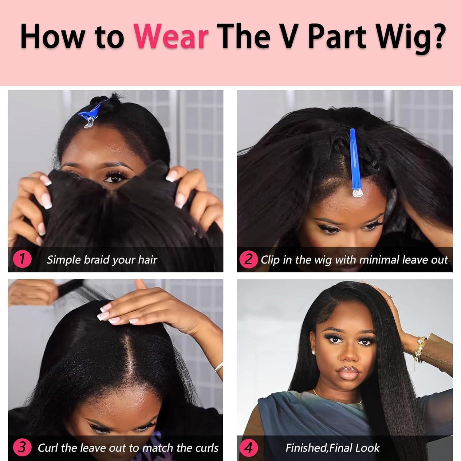 V Part Wig Human Hair Kinky Straight Human Hair Wigs Upgrade U Part Human Hair Wig for Women No Leave Out No Sew In 200% Density Natural Color 18 Inch