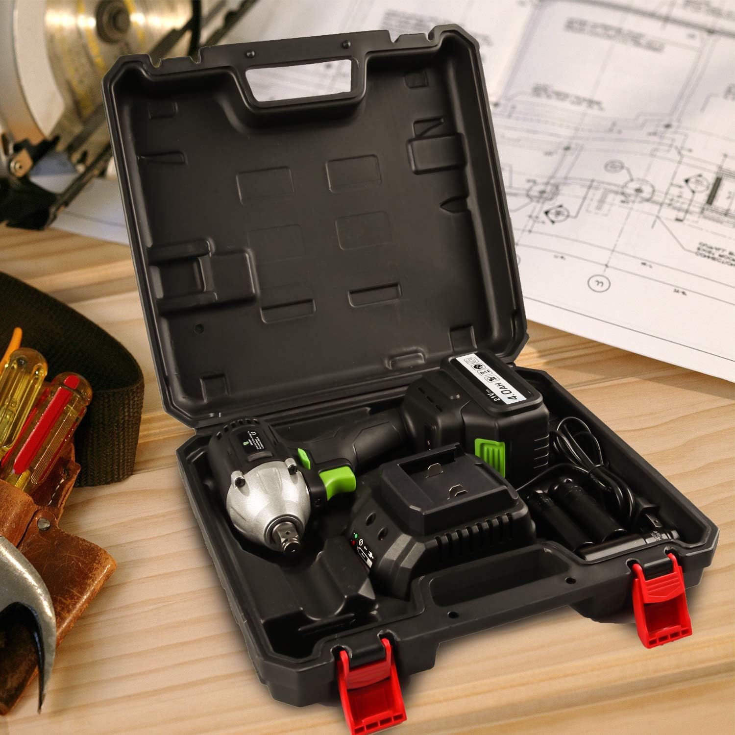 Suреr Sаlе 🛒 LETTON 21V MAX Cordless Impact Wrench with 1/2 Chuck, 3 Pcs Driver Impact Sockets, Fast Charger, 4.0 AH Li-Ion Battery, Durable Tool Box