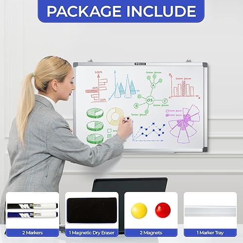 Miniatura 3 de M&G Pizarra blanca magnética de borrado en seco para pared, pizarra blanca pequeña de 18 x 12 pulgadas con 2 marcadores y 2 imanes y 1 borrador,