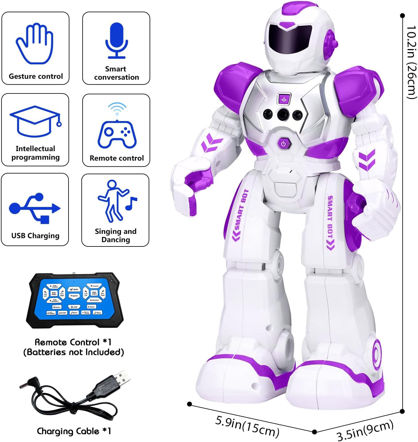 KingsDragon Robots Toy for Kids, RC Gesture Sensing Toy, Interactive Walking Singing Dancing Robot Birthday Presents for Boys Girls Age 6 7 8 9 Years Old,Purple
