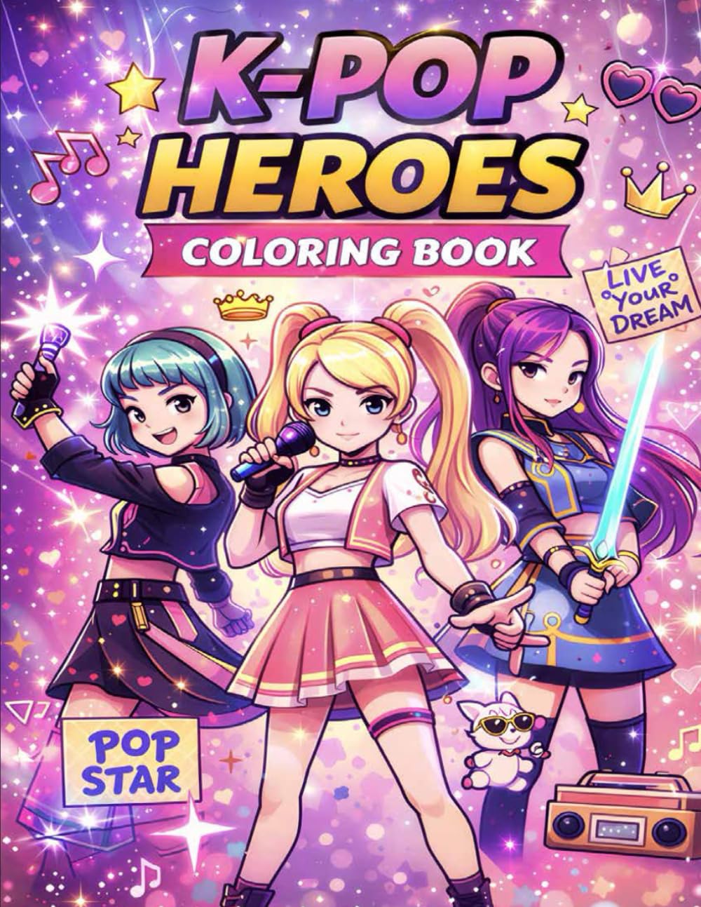K-Pop Coloring Book:: Korean Girls & Boys Band Coloring Pages | Kpop Idol Fashion Dance and Action Fantasy Scenes for Teens & Adults