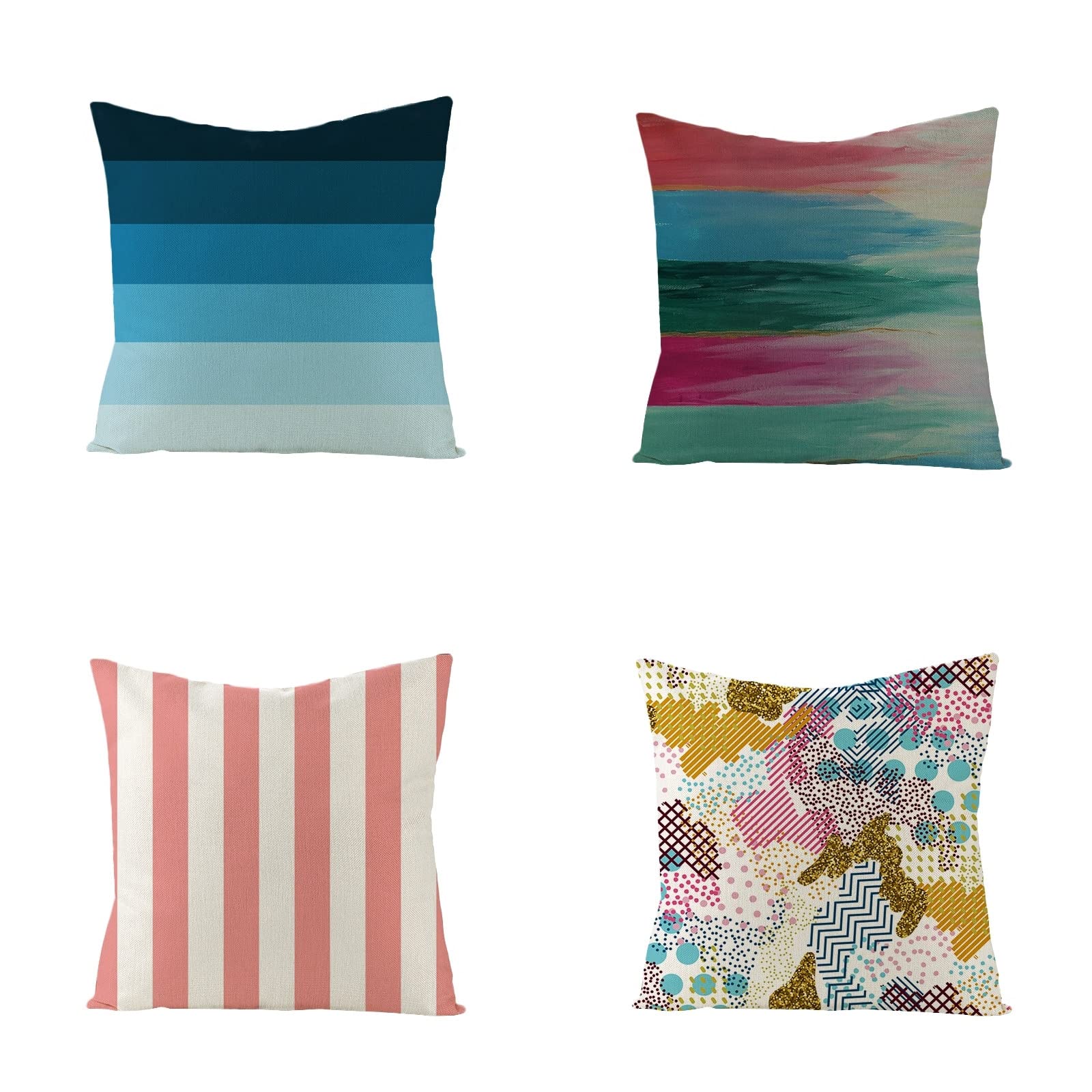 Sofa Fundas Cojines 60x60 Pack de 4 Cuadrado,Funda de Almohada Lino con Cremallera Invisible,Funda de Cojín Decoración para Hogar Sala Cama Jardín Silla Coche-geometría