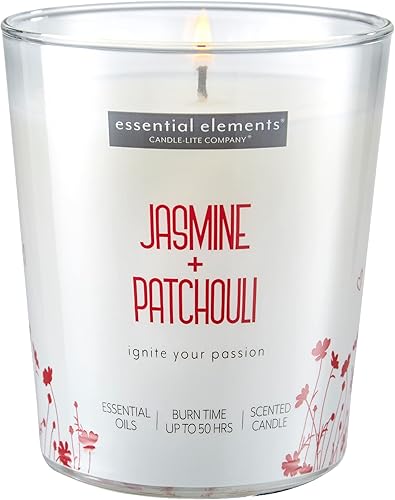 Essential Elements by Candle-lite Velas perfumadas, fragancia Jasmine & Patchouli (jazmín y pachulí), una 9 onzas Vela de aromaterapia de mecha
