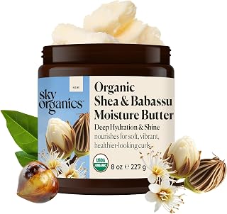 Sky Organics USDA Organic Shea & Babassu Moisture Butter, Deeply Hydrating, Nourishing, Soft, Shiny, Healthier-Looking Curls, Tames Frizz, Boosts Shine, Conditions, Curly Hair, 8 Oz w Ebook