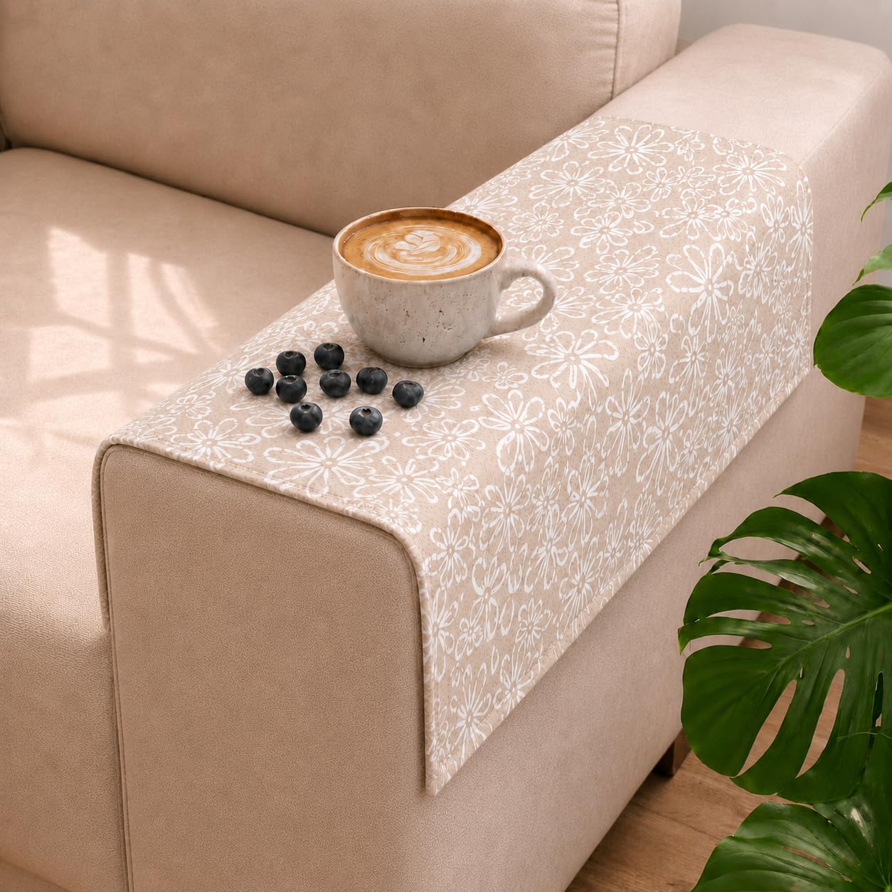STITCHNEST 'Verdant Phool Stories' Sofa Armrest Cover | Elegant Jacquard Fabric, Washable & Durable for Modern Living (18 x 22 Inches)