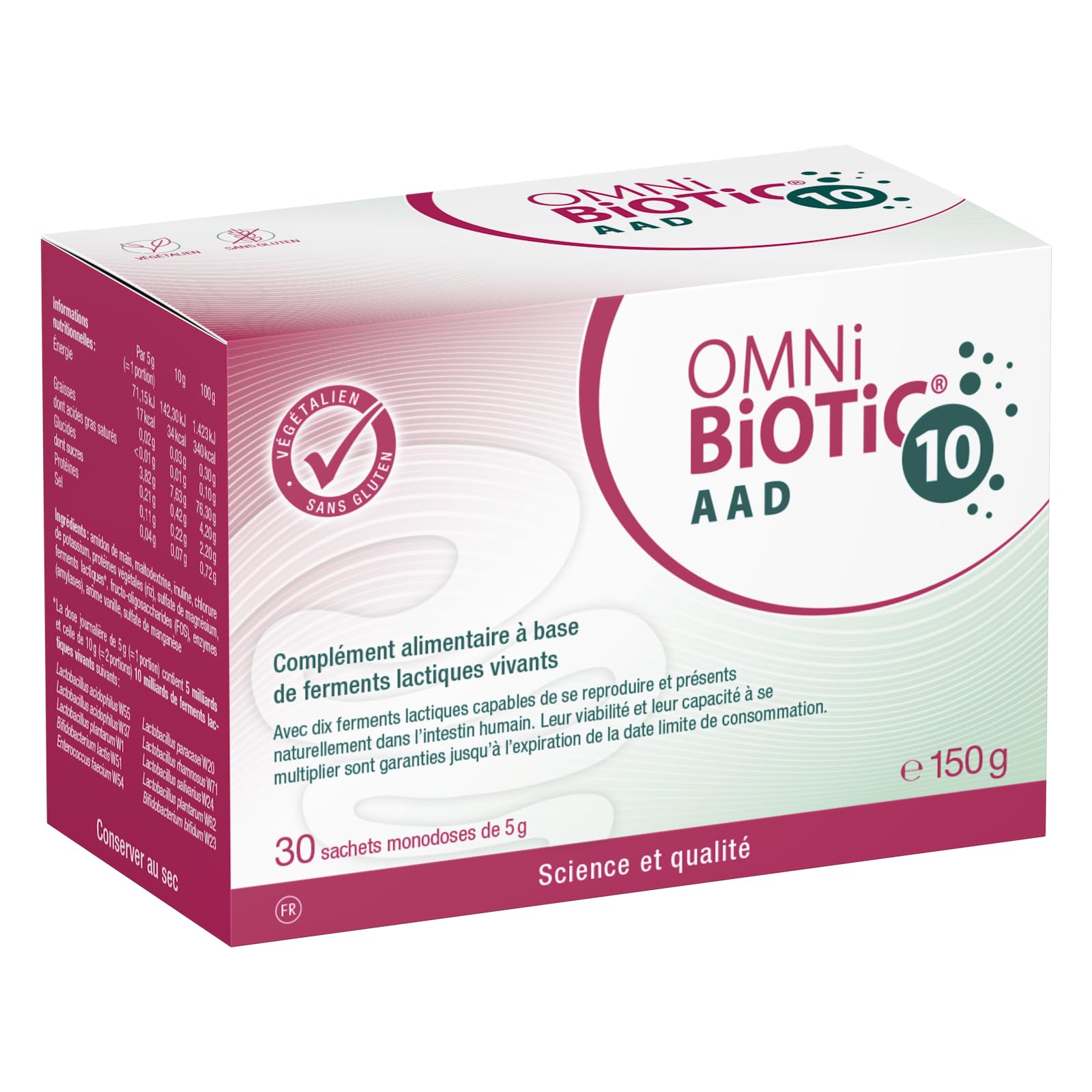 OMNi-BiOTiC 10 AAD | Probiotique | Pendant & après les antibiotiques | Équilibre intestinal | 10 souches bactériennes | 10 milliards d’UFC | 30 sachets | En poudre