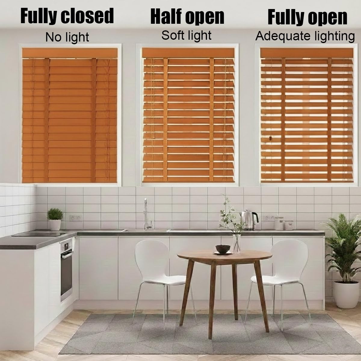 Tende Veneziana in Legno Su Misura, Senza Foratura, Veneziane da Interno/Esterno Senza Fori per Finestre, 50mm Lamelle Privacy Orizzontali Oscurante Persiane per Ufficio