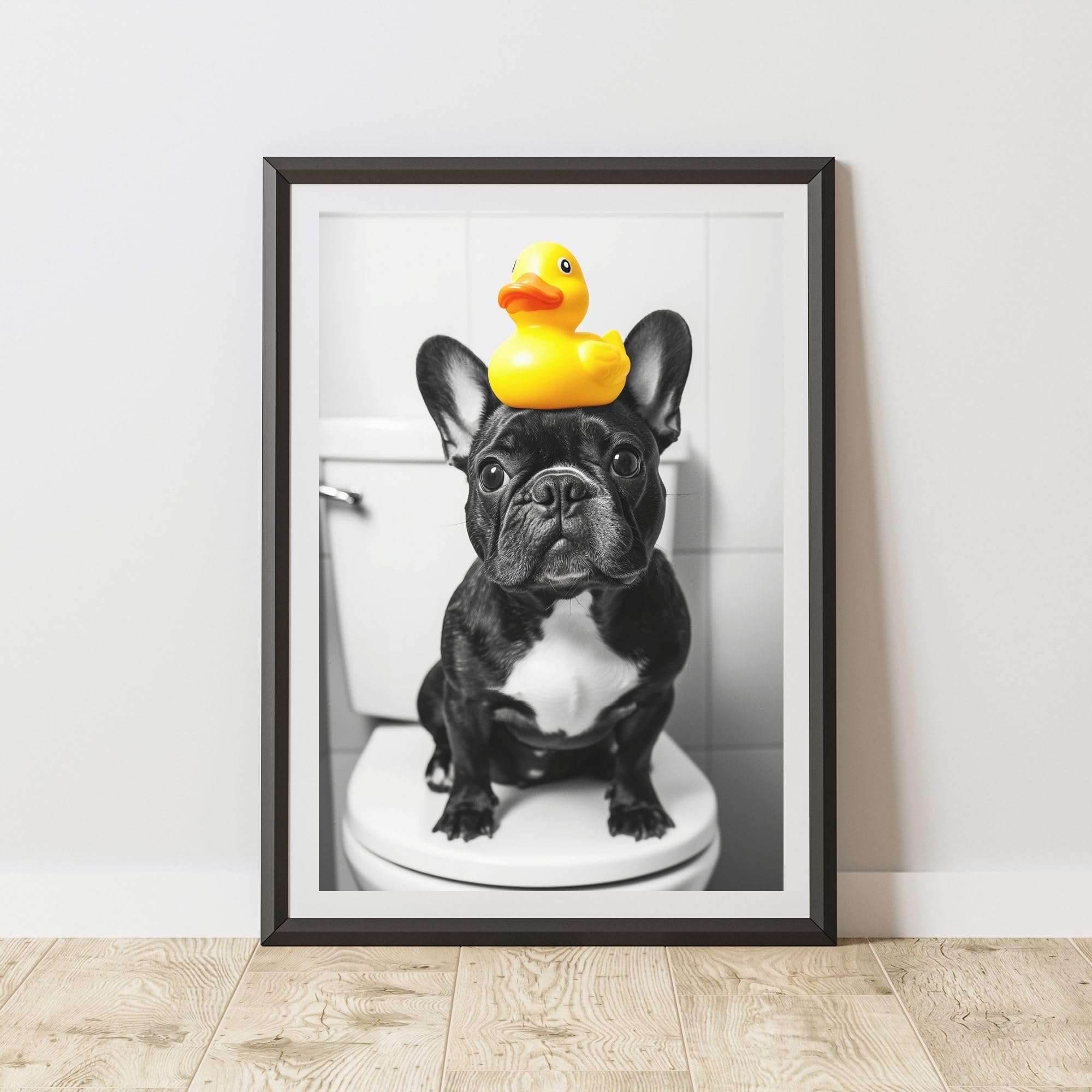 60 Second Makeover Limited French Bulldog Rubber Duck Quirky Animal Print Bathroom Accessories Wall Art Posters Pictures For Bathroom Walls Home Accessories Home Decoration Funny No Frame - A5