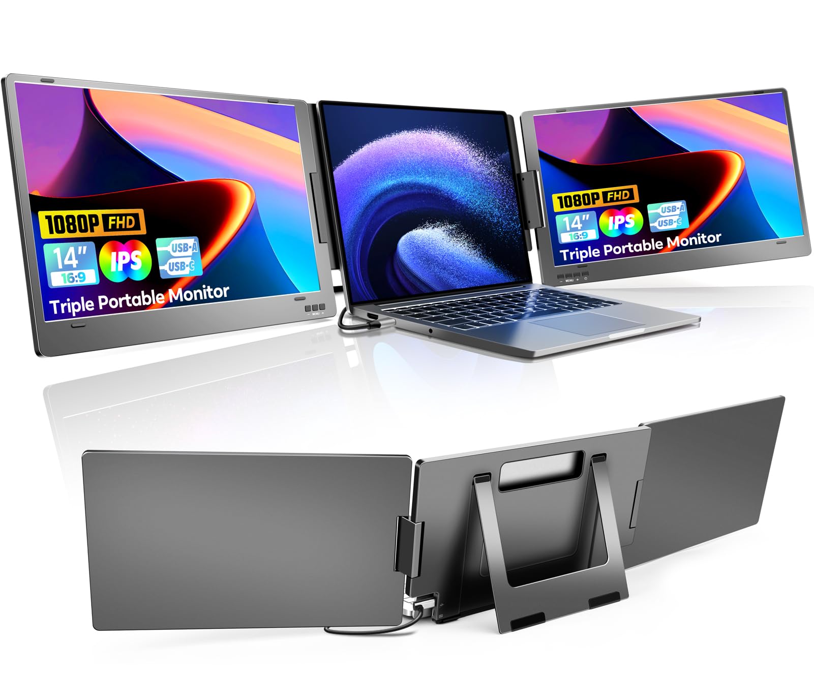 LAPTOPMO TRIPLE SCREEN 14インチ Laptop Monitor Extender Multi Screen Portable Workstation