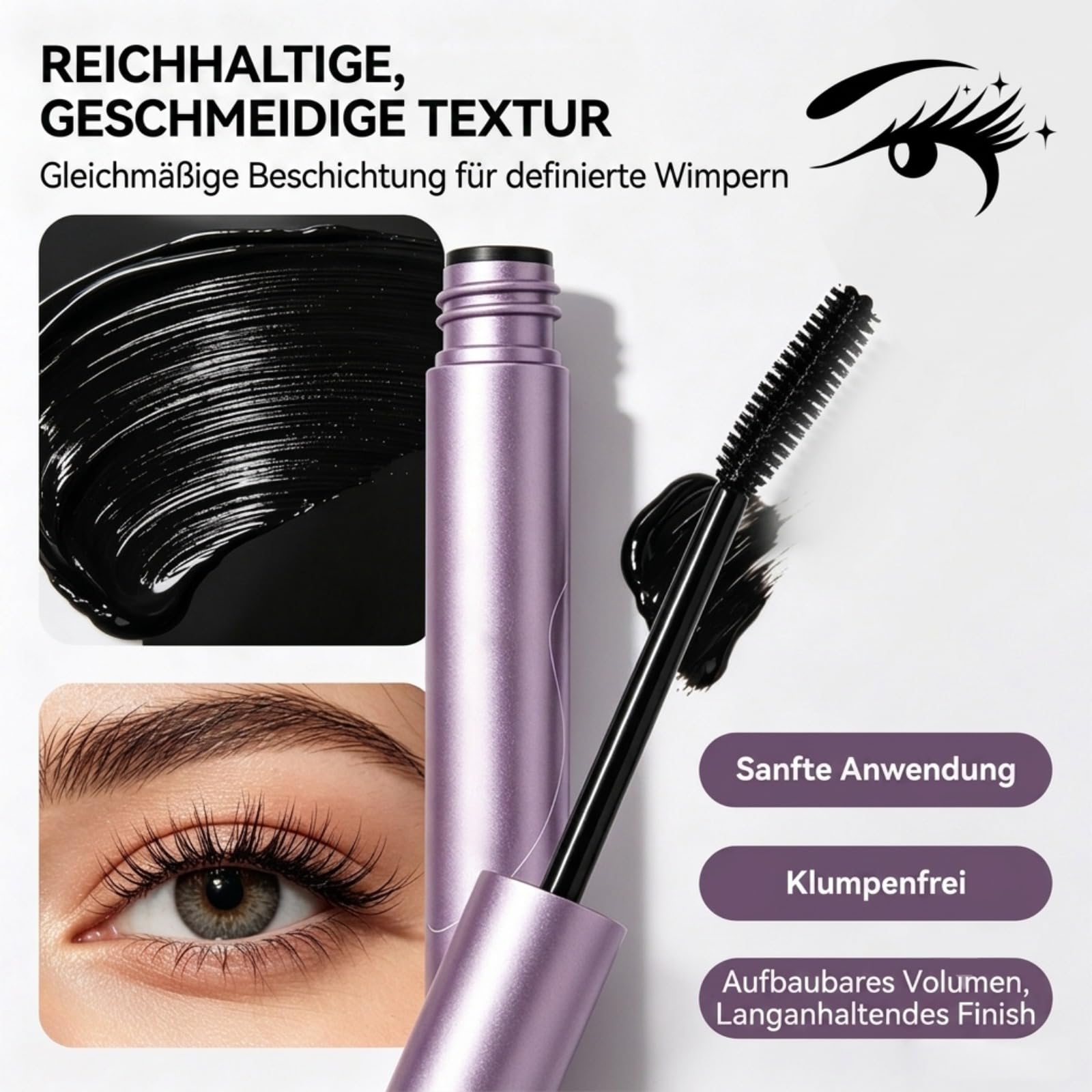 Facelove Mascara Wasserfeste Wimperntusche für Länge & Volumen, Tiefschwarz (2 PCS)