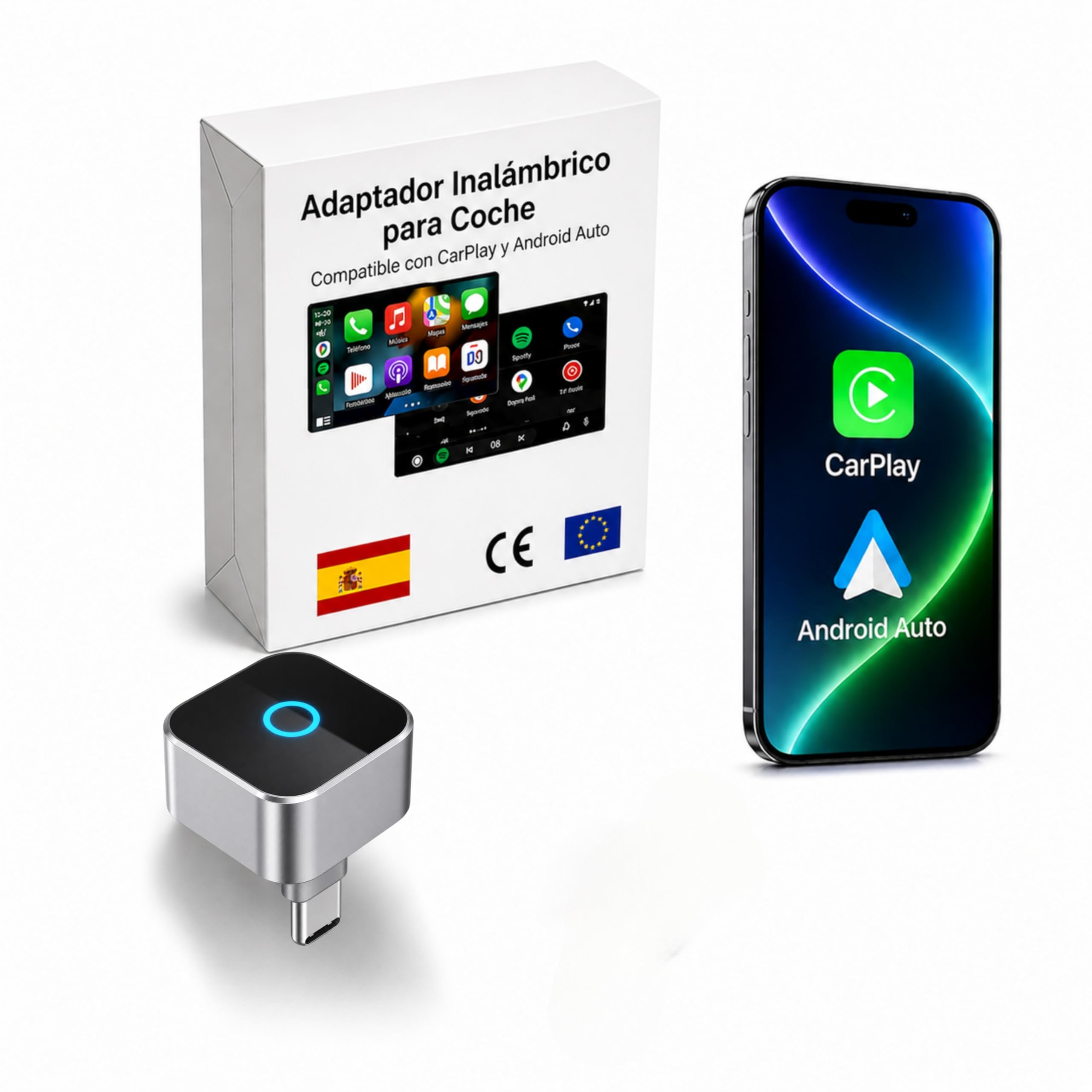Adaptador CarPlay Inalámbrico 2 en 1. Android Auto inalámbrico USB Compacto. Convierte carplay por Cable en conexión sin Cables rápida y Estable Conexión automática en 5s Plug & Play