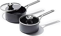 OXO Professional Ceramic Nonstick Saucepan Set 1.7QT & 2.3QT with Lids - PFAS-Free, Diamond-Reinforced, Induction Oven Safe Black