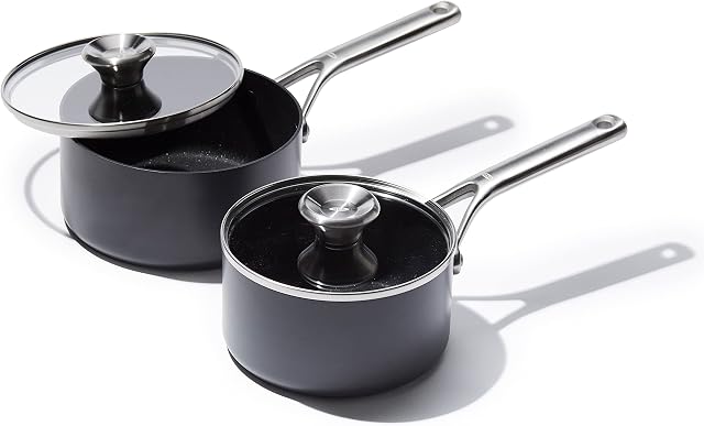 OXO Professional Hard Anodized PFAS-Free Nonstick, 1.7QT and 2.3QT Saucepan Pot Set with Lids, Induction, Diamond reinforced Coating, Dishwasher Safe, Oven Safe, Black