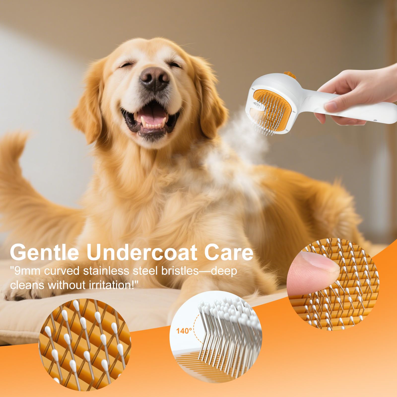 Pet Steam Brush for Dog & Cat – 3-in-1 Spray Hair Removal Comb – Steam for Shedding & Grooming – Water Brush for Long & Short Haired Pets – Spritz Defur Comb – Includes Waterless Shampoo - image 2