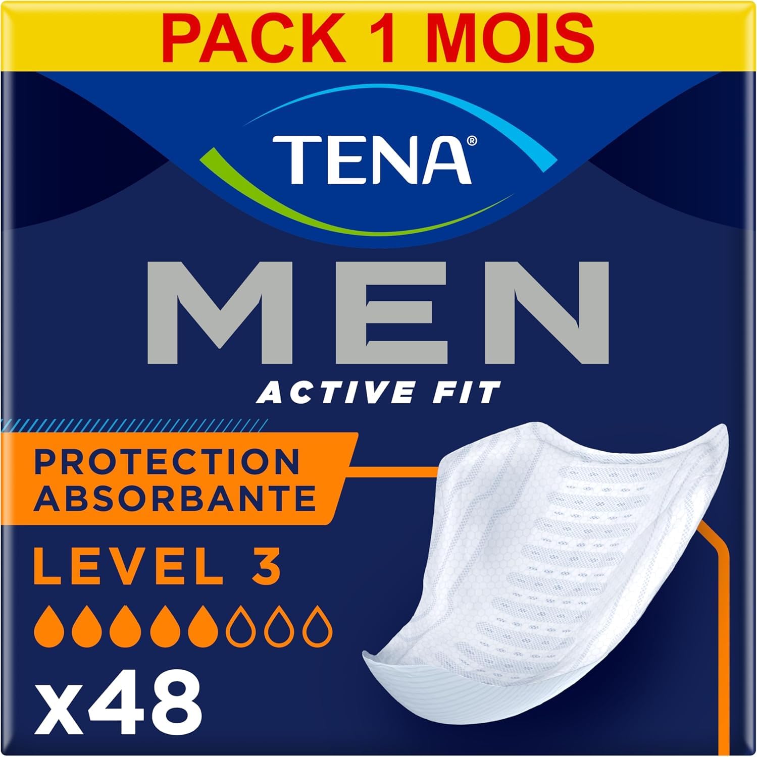 TENA Men Protections Absorbantes Niveau 3 Incontinence Homme - pour Fuites Urinaires Modérées - 48 Protections (Pack 1 Mois)