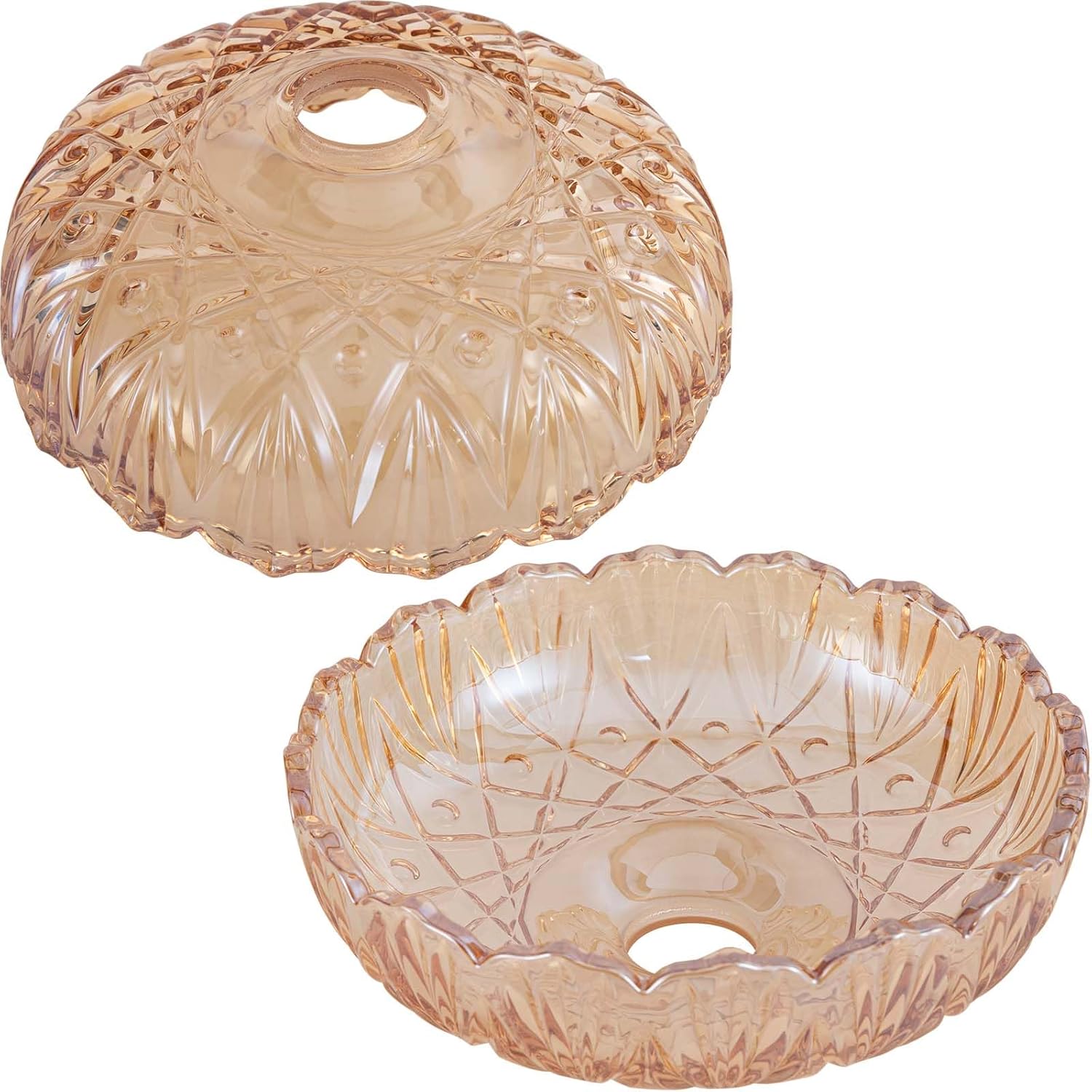 Vintage Lamp Shades, 9.4in Amber Art Blown Flower Shape Shade E26 Glass Replacement for Floor, Wall, Pendant, Vanity Light 2Pcs