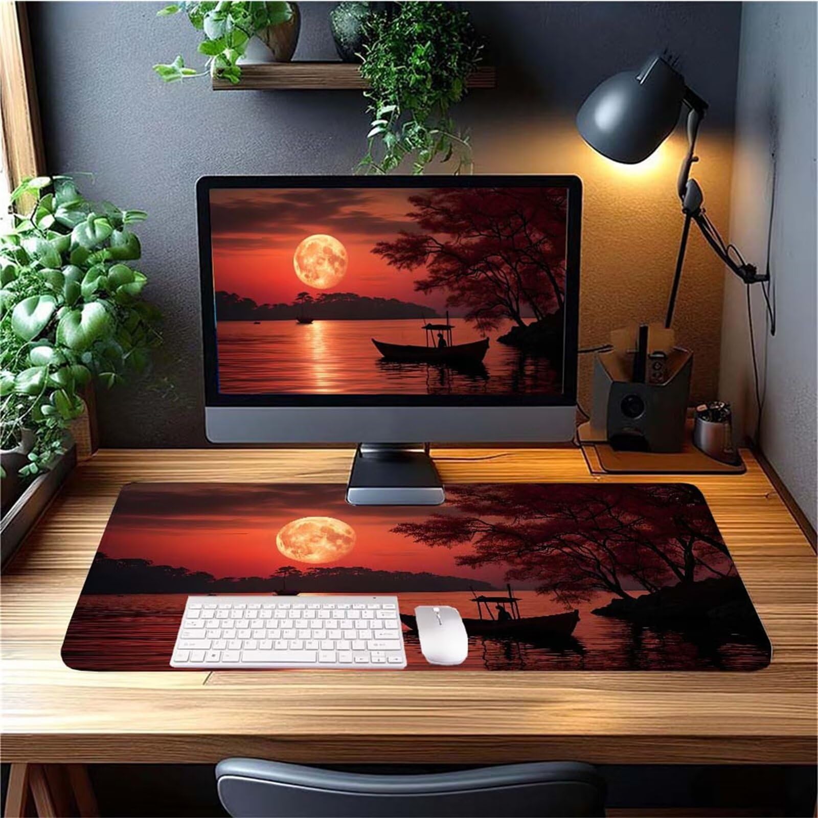 Alfombrilla Ratón Atardecer Lago Alfombrilla Ratón XXL 1400x600x3mm Mouse Pad Resiste Salpicaduras, Extendida de Gran Tamaño con Bordes Cosidos, Mejora la Precisión y la Velocidad,Antideslizante y-313