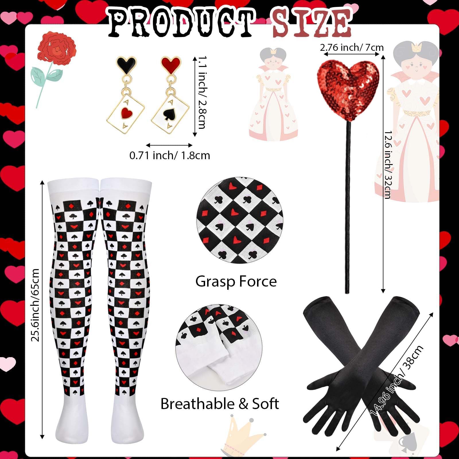Kavoc 8 Pcs Queen Outfit Include Black Red Cape,Crown Headband.Earrings,Necklace,Wand,Gloves and Socks for World Book Day Dress Up - Image 4