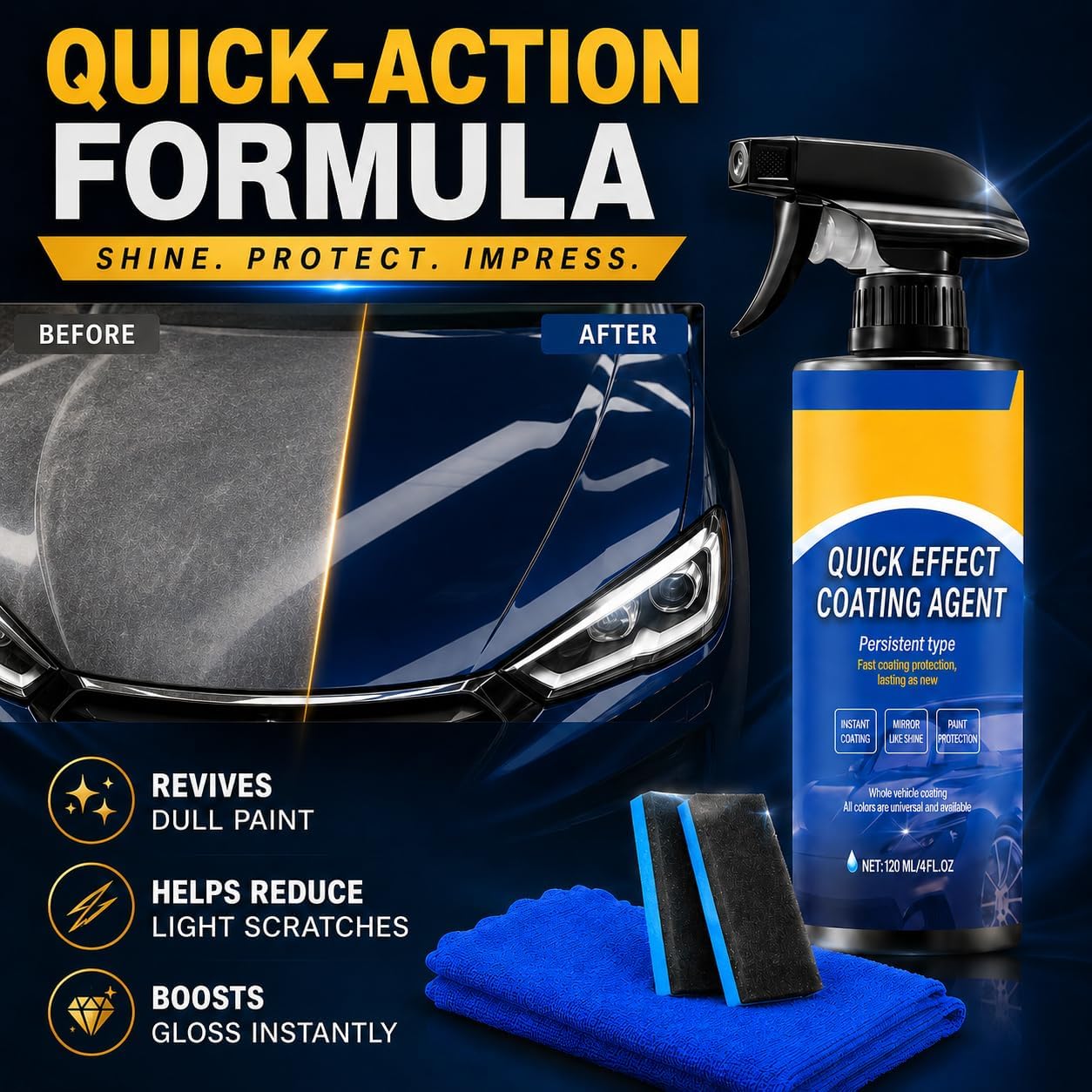 Quick Effect Coating Agent for Car Car Coating Spray for Shine & Protection, Quick-Acting Car Scratch Wax Coating Spray for Scratch, Oil Film Removal, Hydrophobic Coating