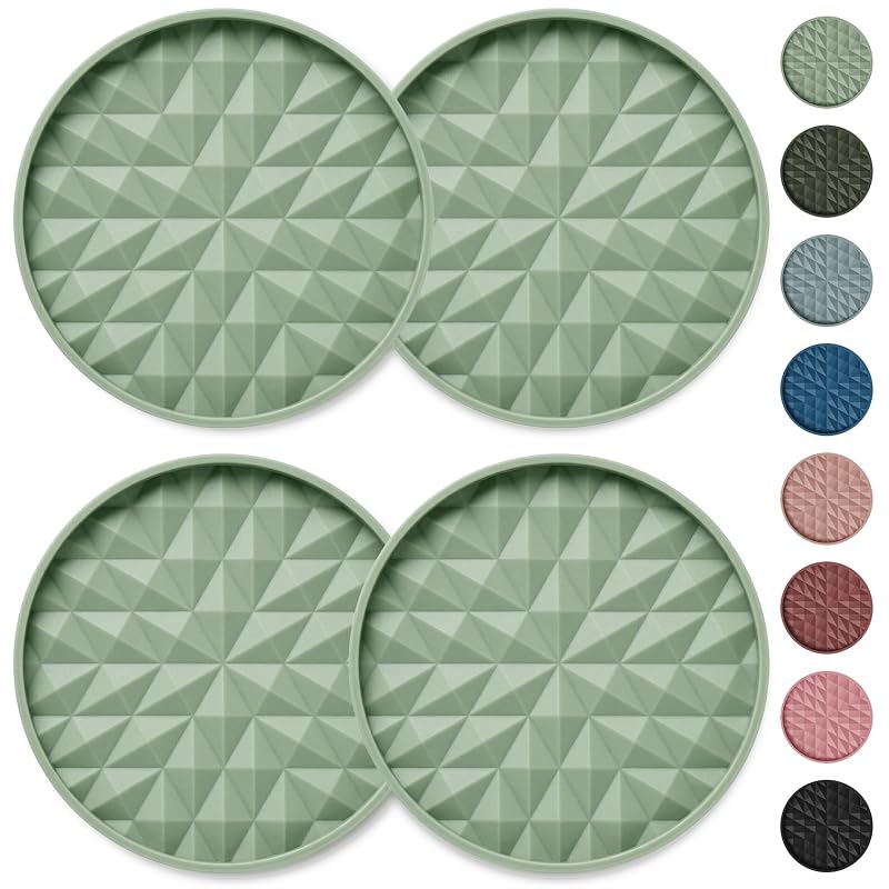 Kit com 4 Porta-Copos de Silicone para Carro Wingcases, Redondos de 7 cm, Verde Sálvia