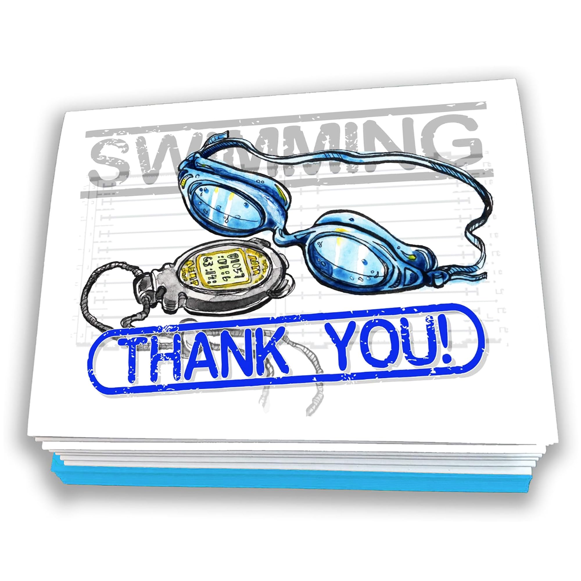 SWIMMING Thank You Note Cards (4.25"x5.5") 12-PACK Illustrated Sports Powercards Thank You Note Card Set Perfect for Swimmers, Coaches, Fans and