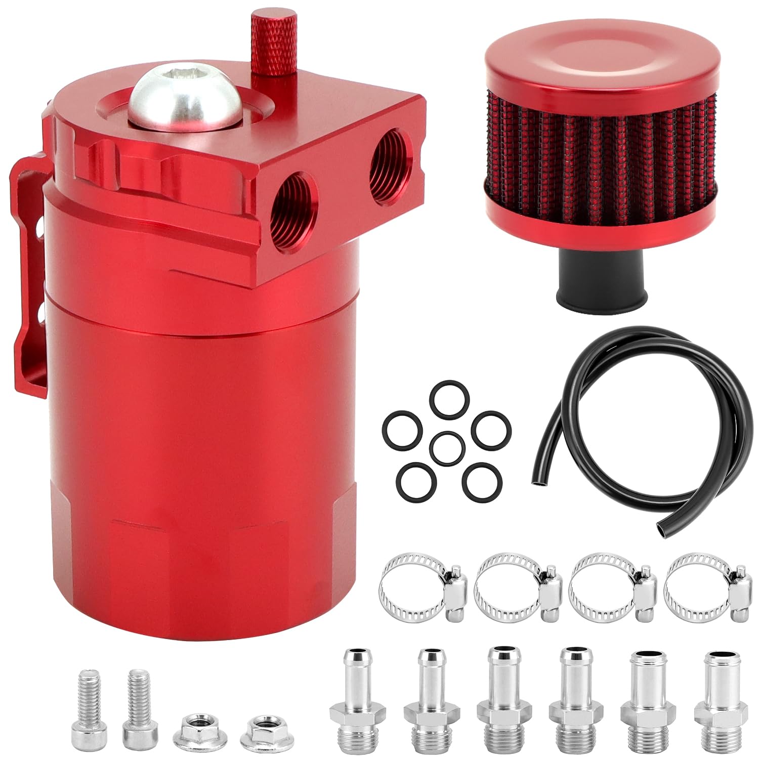 QWORK® Universale oil catch can auto, contenitore per la raccolta dell'olio con filtro dell'aria, alluminio, rosso 400 ml